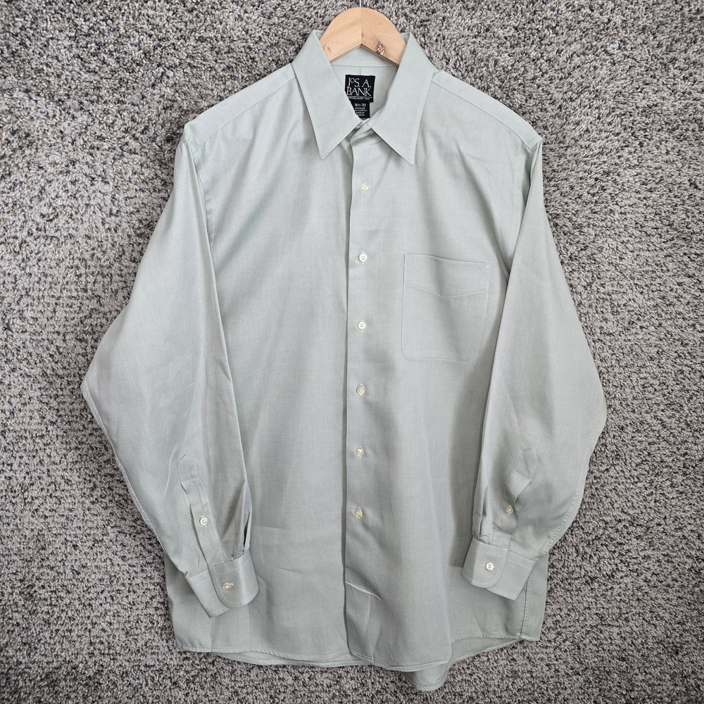 Jos A Bank Dress Shirt Mens 15.5 33 Green Button Up Regular Fit Cotton